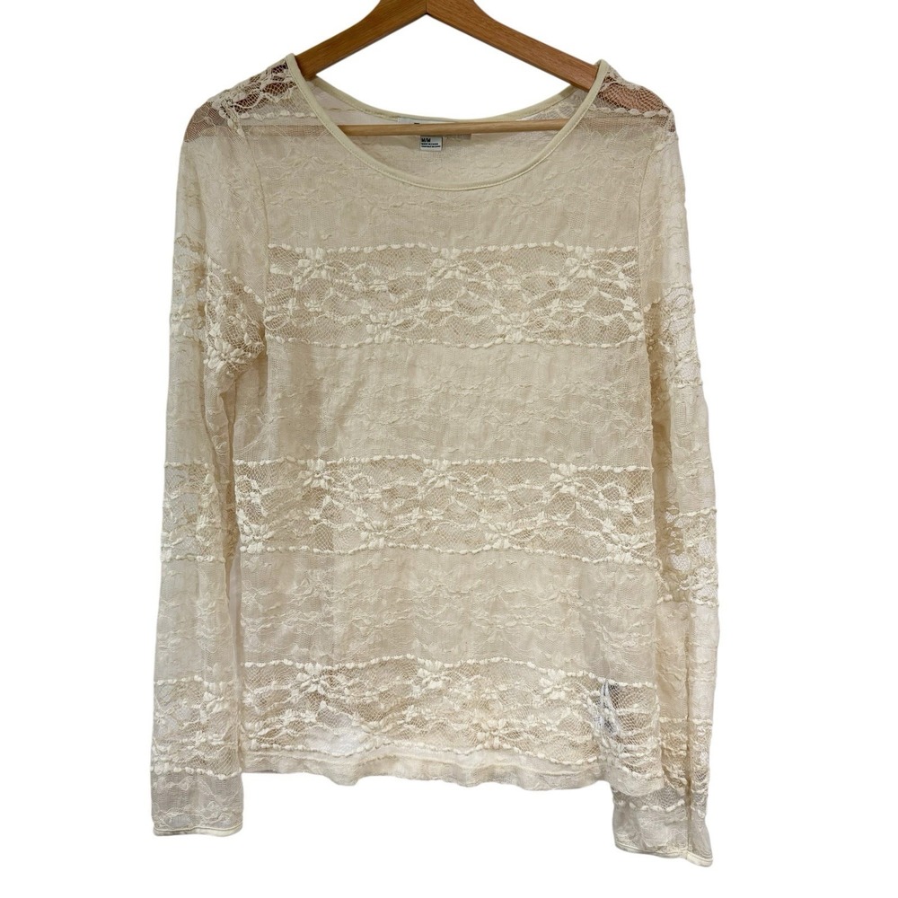 Forever 21 Cream Lace Long Sleeve Blouse